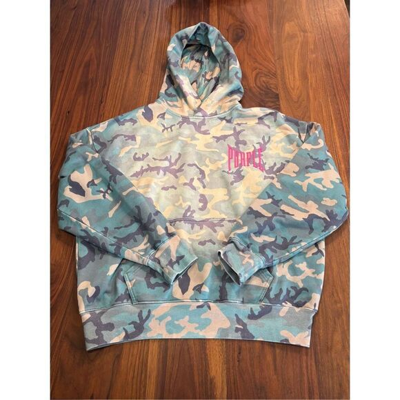 Purple Brand Men’s Blue Pink Oversized Faded Camo Fleece Pullover Hoodie Small - Picture 1 of 7